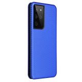 Peňaženkové Carbon puzdro na Samsung Galaxy S21 Ultra 5G - Modrá