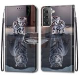 Peňaženkové kožené DRAWING puzdro na Samsung Galaxy S21 Plus 5G - Cat Becomes Tiger
