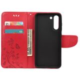 Peňaženkové kožené puzdro FLOWER na Samsung Galaxy S21 FE - Červená