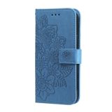 Peňaženkové kožené puzdro FLOWERS na Samsung Galaxy S21 FE - Modrá