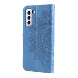 Peňaženkové kožené puzdro FLOWERS na Samsung Galaxy S21 FE - Modrá