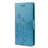 Peňaženkové kožené puzdro BUTTERFLY na Samsung Galaxy A22 5G - Modrá