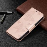 Peňaženkové kožené puzdro BUTTERFLIES na iPhone 13 Pro - Ružovozlatá