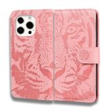 Peňaženkové kožené puzdro TIGER na iPhone 13 Pro - Ružová