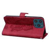 Peňaženkové kožené puzdro BUTTERFLIES na iPhone 13 Pro - Červená