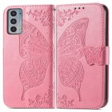 Peňaženkové kožené puzdro Butterfly Love na Motorola Edge 20 - Ružová