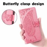Peňaženkové kožené puzdro Butterfly Love na Motorola Edge 20 - Ružová