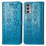 Peňaženkové kožené puzdro Cat and Dog na Motorola Edge 20 - Modrá