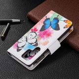 Peňaženkové kožené puzdro DRAWING na Samsung Galaxy S22 Ultra 5G - Two Butterflies