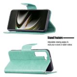 Peňaženkové kožené puzdro BUTTERFLIES na Samsung Galaxy S22 5G - Zelená