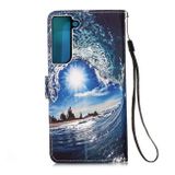 Peňaženkové kožené puzdro DRAWING na Samsung Galaxy S22 5G - Ocean Waves and Sun