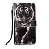 Peňaženkové kožené puzdro DRAWING na Samsung Galaxy S22 Plus 5G - Black White Tiger