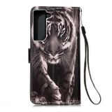 Peňaženkové kožené puzdro DRAWING na Samsung Galaxy S22 Plus 5G - Black White Tiger