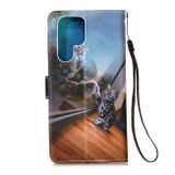 Peňaženkové kožené puzdro DRAWING na Samsung Galaxy S22 Ultra 5G - Mirror Cat