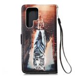Peňaženkové kožené puzdro DRAWING na Samsung Galaxy S22 Ultra 5G - Cat and Tiger