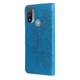 Peňaženkové kožené puzdro 7-petal Flowers na Motorola Moto E20 / E30 / E40 - Modrá