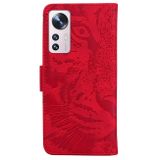 Peňaženkové kožené puzdro Tiger na Xiaomi 12 Pro - Červená