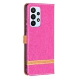 Peňaženkové kožené puzdro DENIM na Samsung Galaxy A23 5G - Ružovo-červená