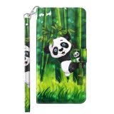 Peňaženkové kožené puzdro Painting Pattern na Motorola Moto E20 / E30 / E40 - Panda Climbing Bamboo