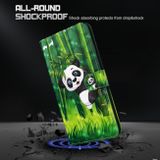 Peňaženkové kožené puzdro Painting Pattern na Motorola Moto E20 / E30 / E40 - Panda Climbing Bamboo