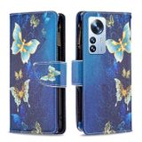 Peňaženkové kožené puzdro DRAWING Zipper na Xiaomi 12 Pro - Gold Butterfly