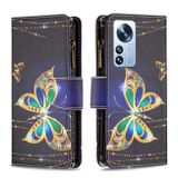 Peňaženkové kožené puzdro DRAWING Zipper na Xiaomi 12 Pro - Big Butterfly