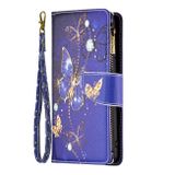 Peňaženkové kožené puzdro Drawing Zipper na Oppo Reno 7 5G - Purple Butterfly