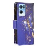 Peňaženkové kožené puzdro Drawing Zipper na Oppo Reno 7 5G - Purple Butterfly