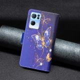 Peňaženkové kožené puzdro Drawing Zipper na Oppo Reno 7 5G - Purple Butterfly