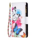 Peňaženkové kožené puzdro Drawing Zipper na Oppo Reno 7 5G - Two Butterflies