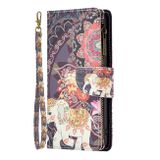 Peňaženkové kožené puzdro Drawing Zipper na Oppo Reno 7 5G - Flower Elephants