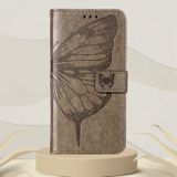 Peňaženkové kožené puzdro Embossed Butterfly na Oppo Reno 7 5G - Sivá