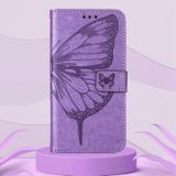 Peňaženkové kožené puzdro Embossed Butterfly na Oppo Reno 7 5G - Svetlá fialová