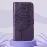 Peňaženkové kožené puzdro Embossed Butterfly na Oppo Reno 7 5G - Tmavá fialová