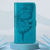 Peňaženkové kožené puzdro Embossed Butterfly na Oppo Reno 7 5G - Modrá