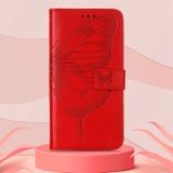 Peňaženkové kožené puzdro Embossed Butterfly na Oppo Reno 7 5G - Červená