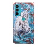 Peňaženkové kožené puzdro 3D Painted Pattern na Motorola Moto E20 / E30 / E40 - Tiger