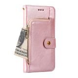 Peňaženkové kožené puzdro Zipper Bag na Motorola Edge 30 - Ružové zlato