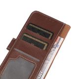 Peňaženkové kožené puzdro LITCHI na Motorola Moto G42 - Hnedá