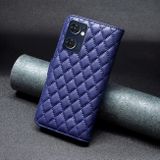 Peňaženkové kožené puzdro Diamond Lattice na Oppo Reno 7 5G - Modrá