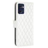 Peňaženkové kožené puzdro Diamond Lattice na Oppo Reno 7 5G - Biela