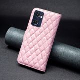 Peňaženkové kožené puzdro Diamond Lattice na Oppo Reno 7 5G - Ružová