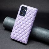 Peňaženkové kožené puzdro Diamond Lattice na Oppo Reno 7 5G - Fialová