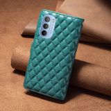 Peňaženkové kožené puzdro Diamond Lattice Zipper na Moto G31/G41 - Zelená