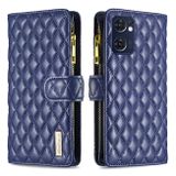 Peňaženkové kožené puzdro Diamond Lattice Zipper na Oppo Reno 7 5G - Modrá