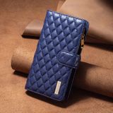 Peňaženkové kožené puzdro Diamond Lattice Zipper na Oppo Reno 7 5G - Modrá