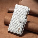 Peňaženkové kožené puzdro Diamond Lattice Zipper na Oppo Reno 7 5G - Biela