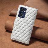 Peňaženkové kožené puzdro Diamond Lattice Zipper na Oppo Reno 7 5G - Biela