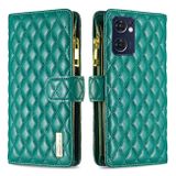 Peňaženkové kožené puzdro Diamond Lattice Zipper na Oppo Reno 7 5G - Zelená