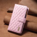 Peňaženkové kožené puzdro Diamond Lattice Zipper na Oppo Reno 7 5G - Ružová